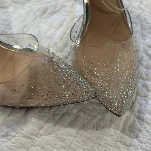 NWOT Gianni Bini Clear Block Heels with Rhinestones - Size 8.5 Bride/prom - Picture 7 of 9